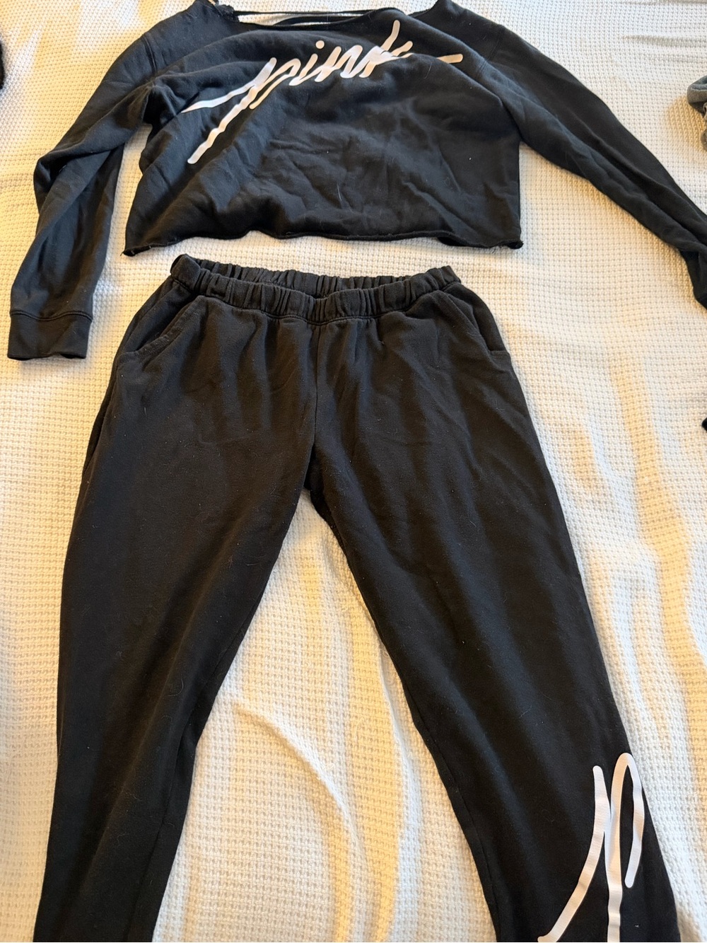 PINK Victoria’s Secret Black Script Logo Lounge Set – Size Small